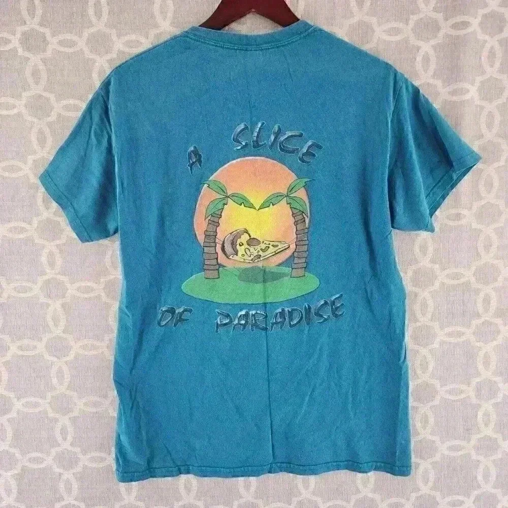 Vintage Gildan Cotton A Slice Of Paradise Short sleeve Blue T Shirt Men's M